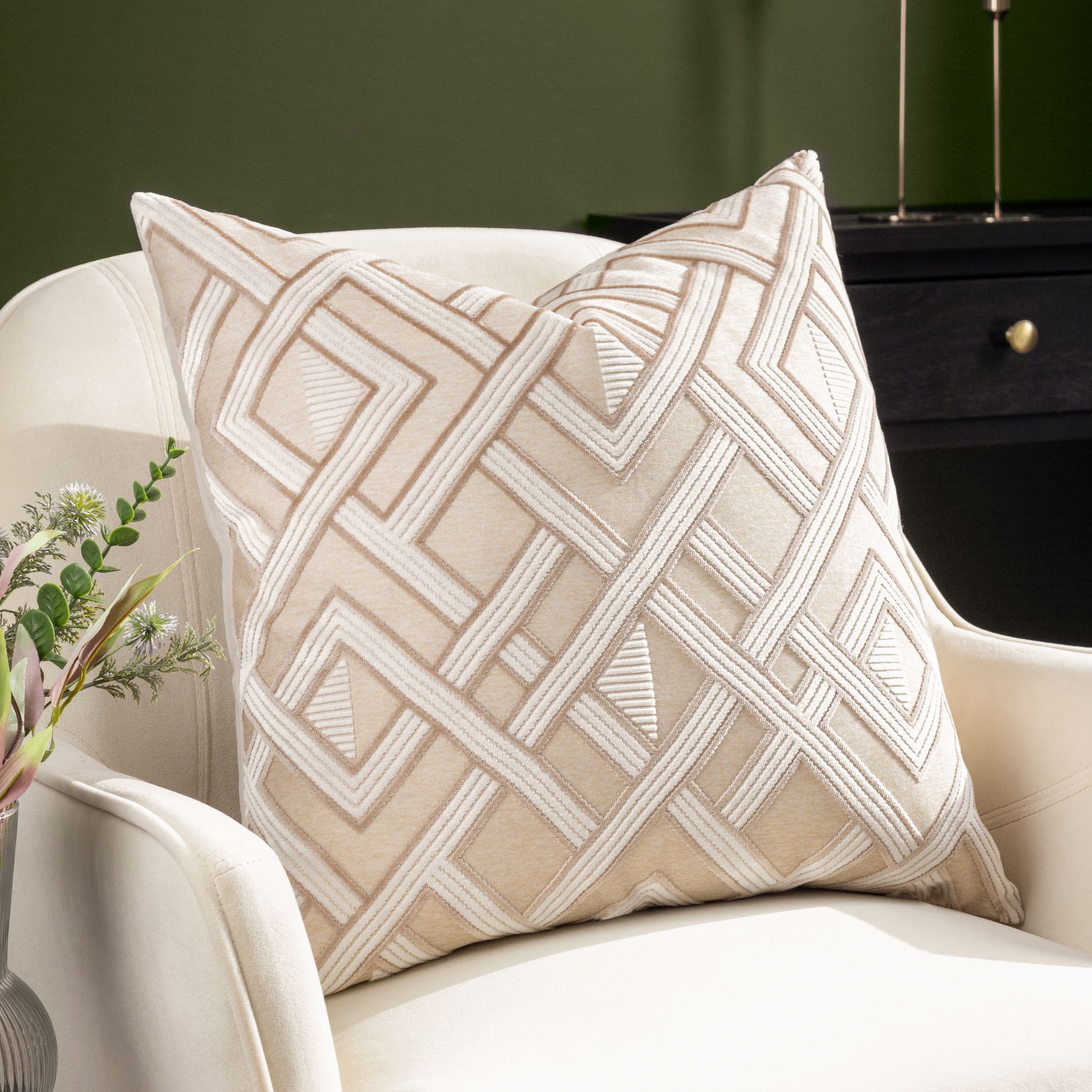 Paoletti Henley Geometric Velvet Cushion in Taupe