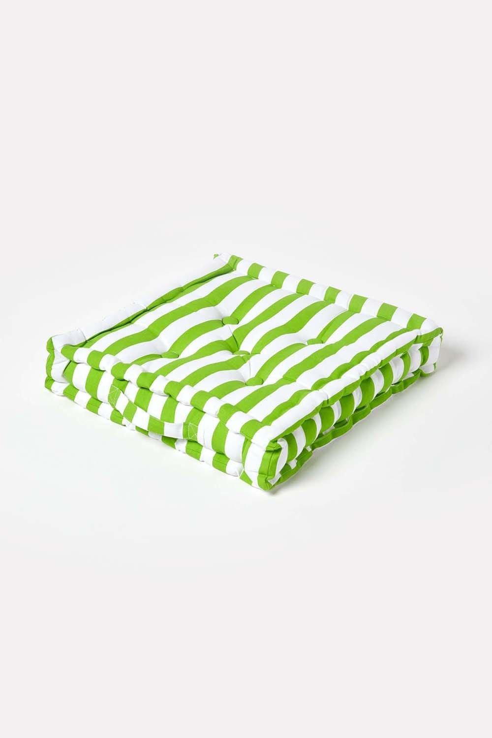 Homescapes Cotton Thick Stripe Floor Cushion in Green