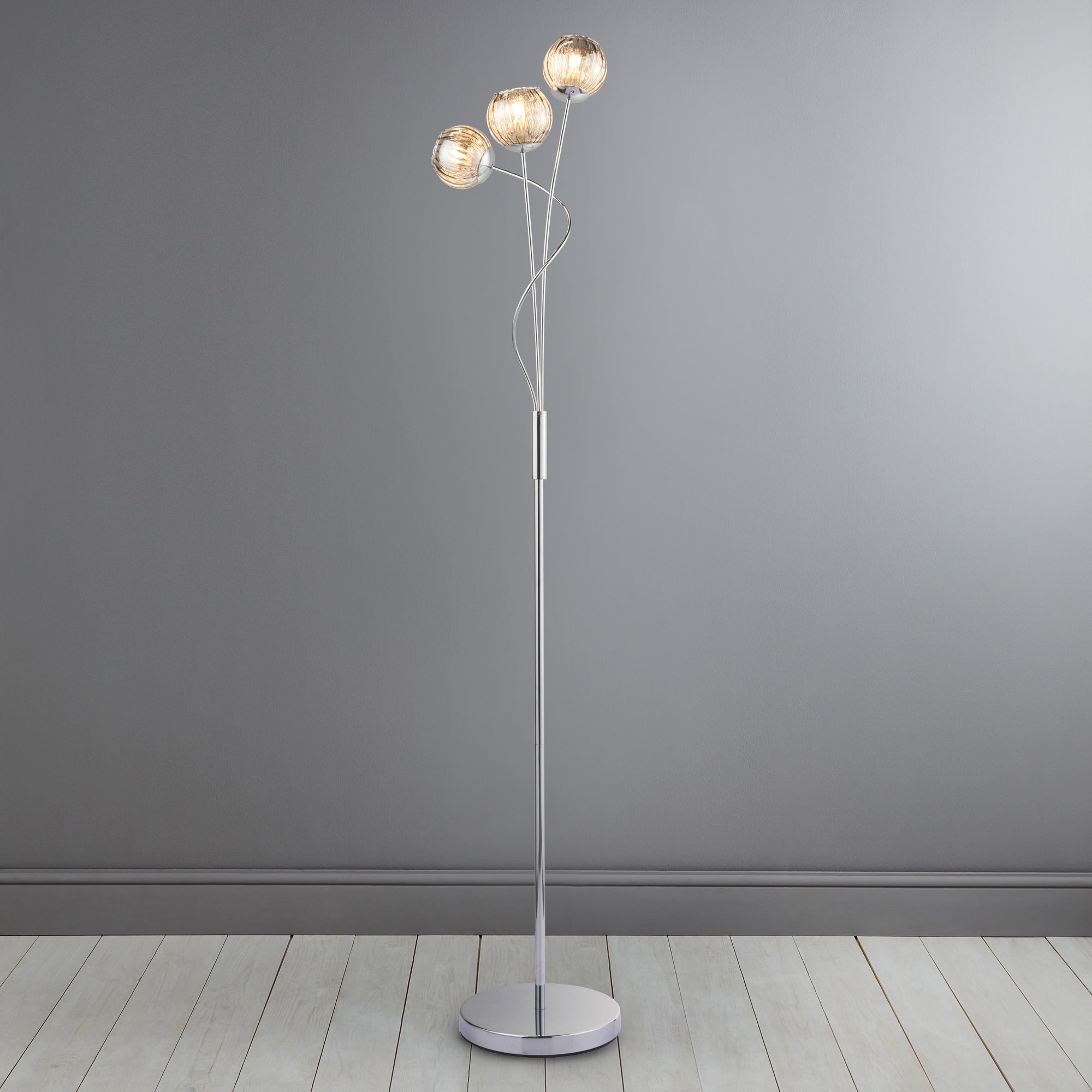 Arta 3 Arm Smoked Glass Floor Lamp Chrome