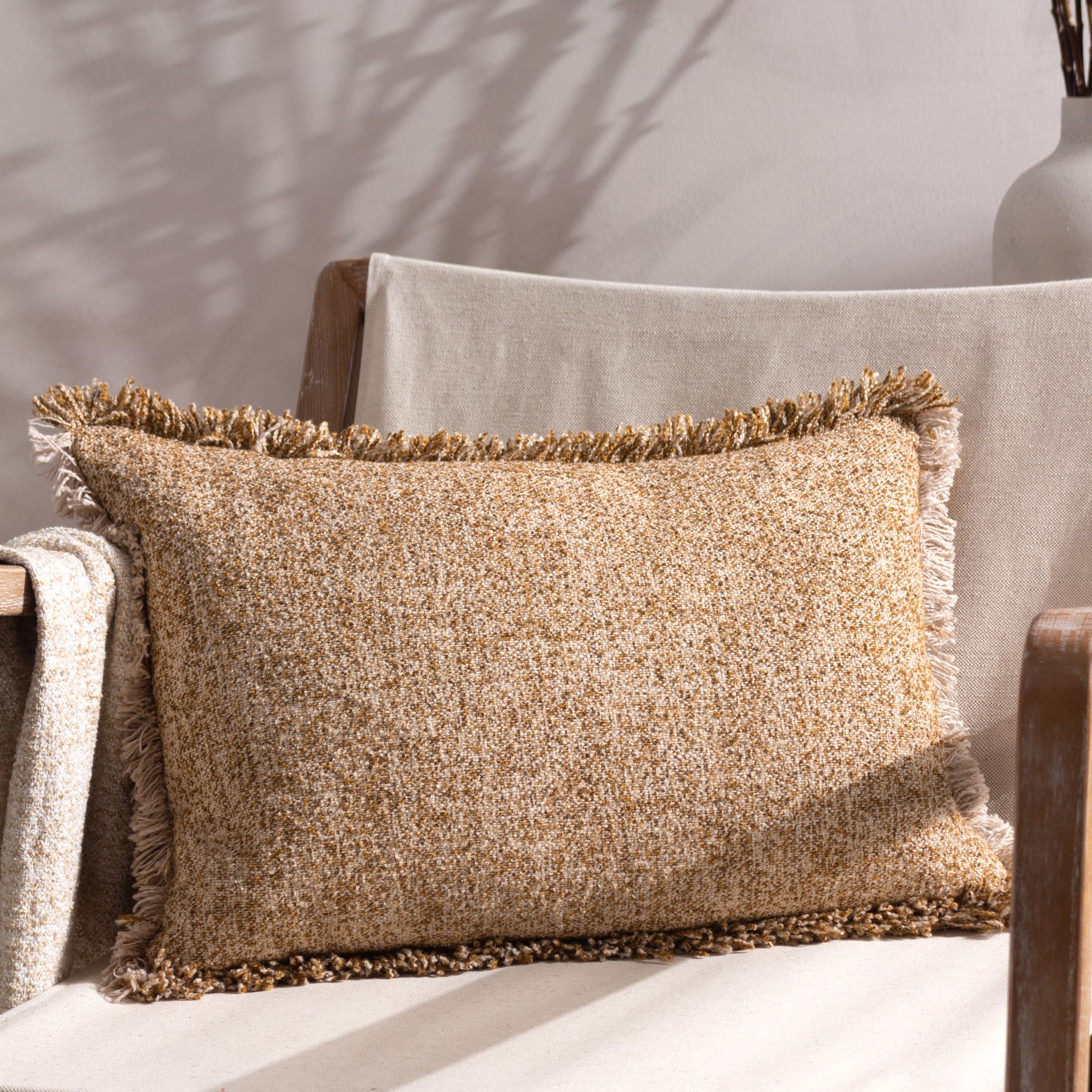 Yard Doze Woven Fringed Cushion in Tan