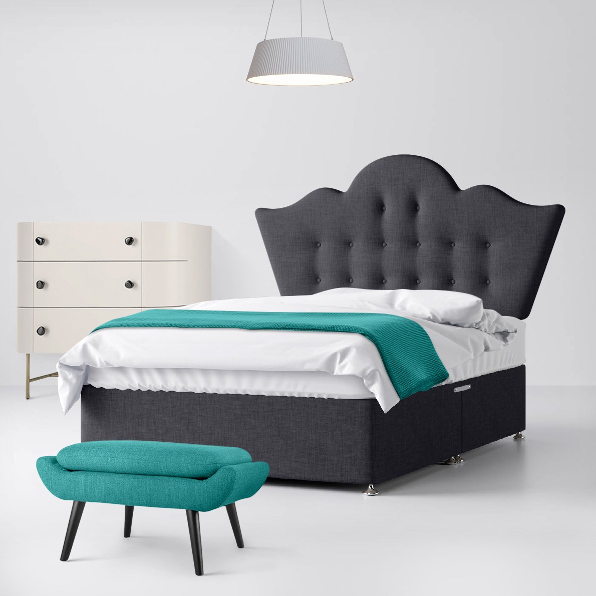 Florence Buttoned Charcoal Fabric Ottoman Divan Bed - 4ft Small Double