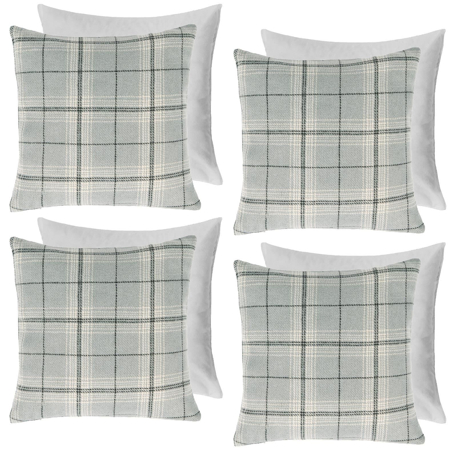 OHS 4 Pack Woven Check Filled Cushions Printed Soft in Grey
