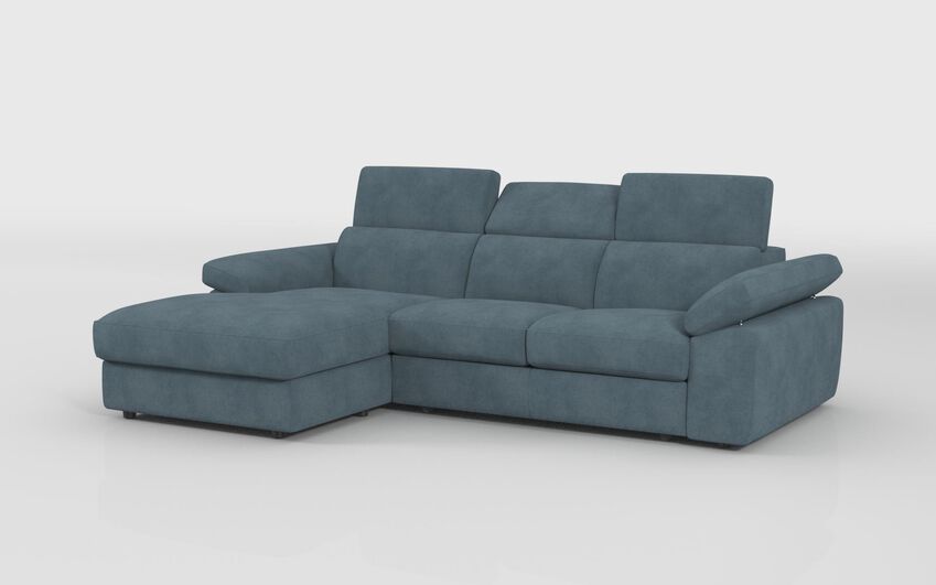 Blue Fabric Quercioli 3 Seater Sofa with Sliding Footrest & Left Hand Facing Storage Lounger