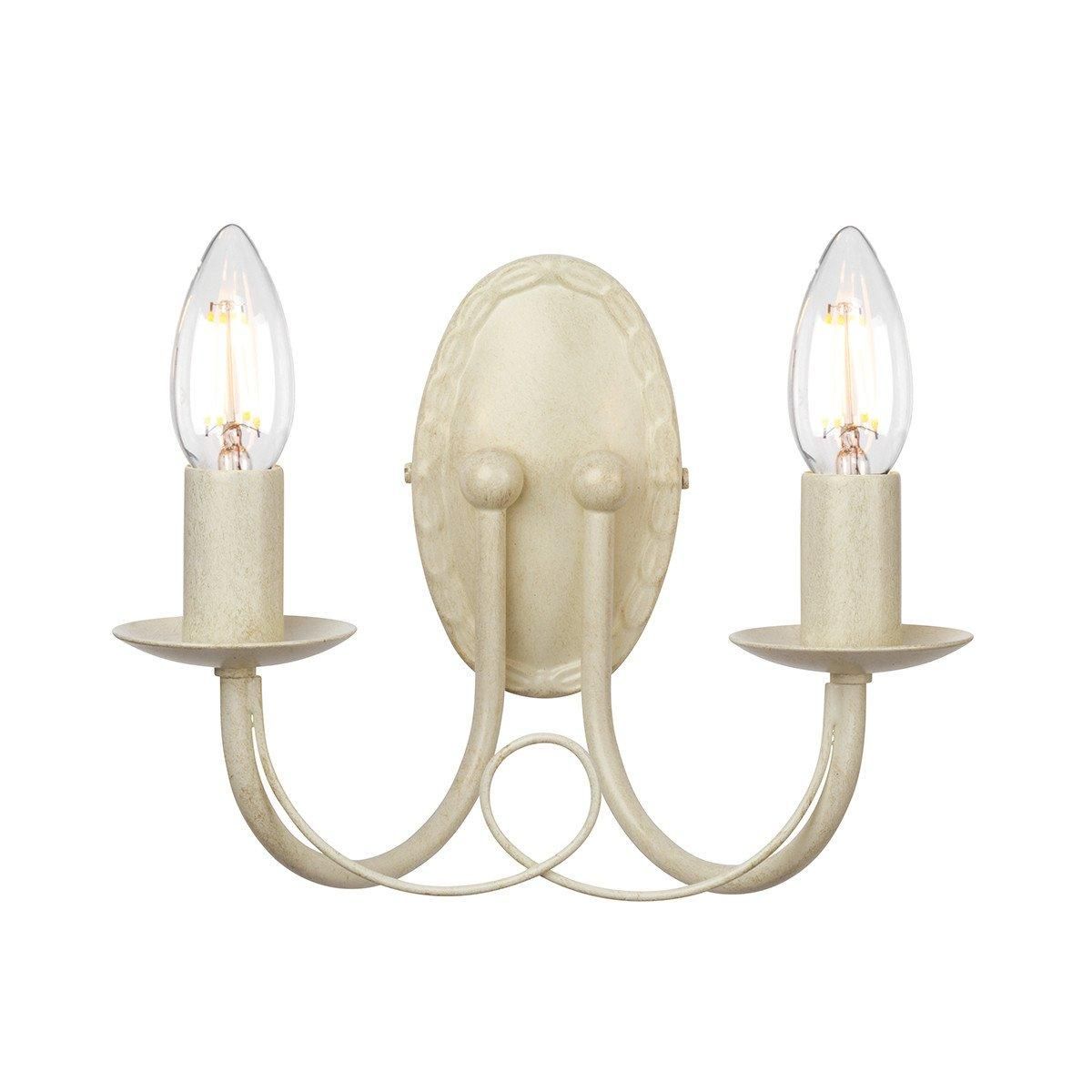 Netlighting Minster 2 Light Indoor Candle Wall Light Gold Ivory E14 in White