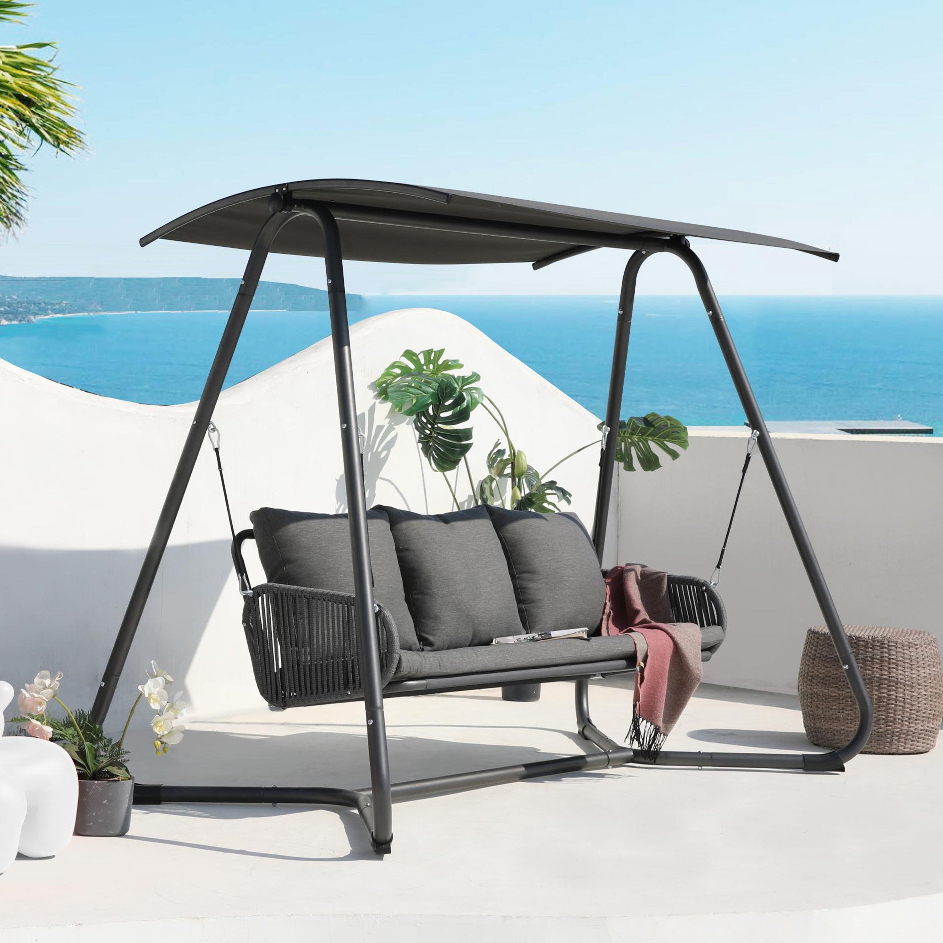 Charles Bentley 3 Seater Deluxe Rope And Steel Swing Seat Grey