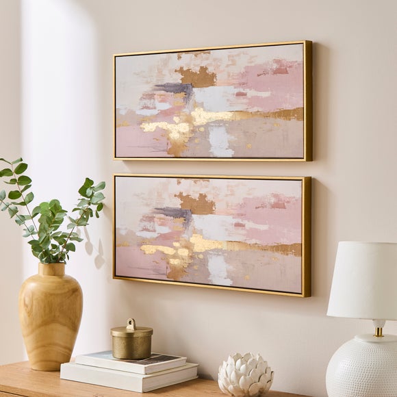 Set of 2 Abstract Global Pink & Gold Framed Canvases