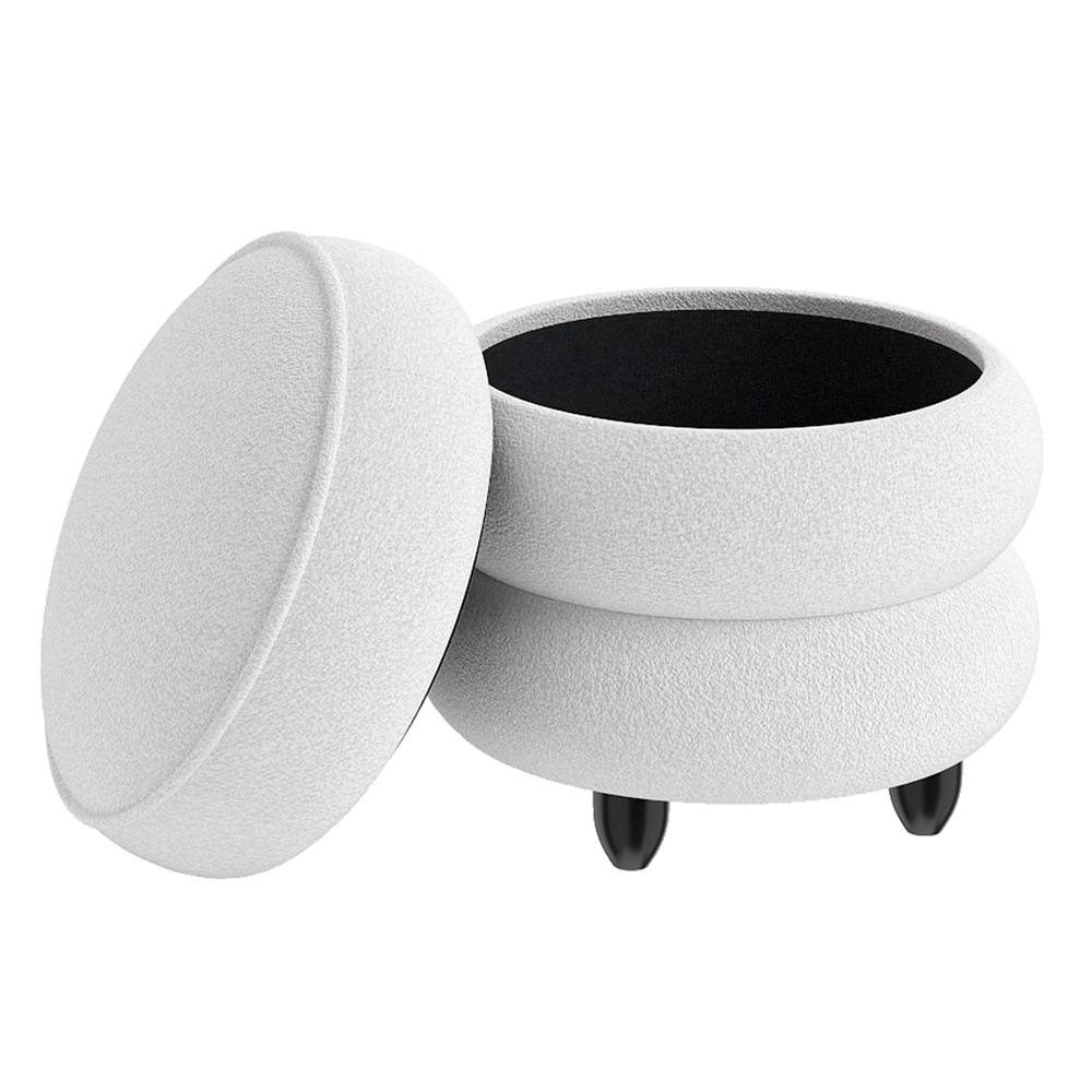 Costway Modern Round Storage Ottoman Chenille Footstool w/ Removable Lid in White
