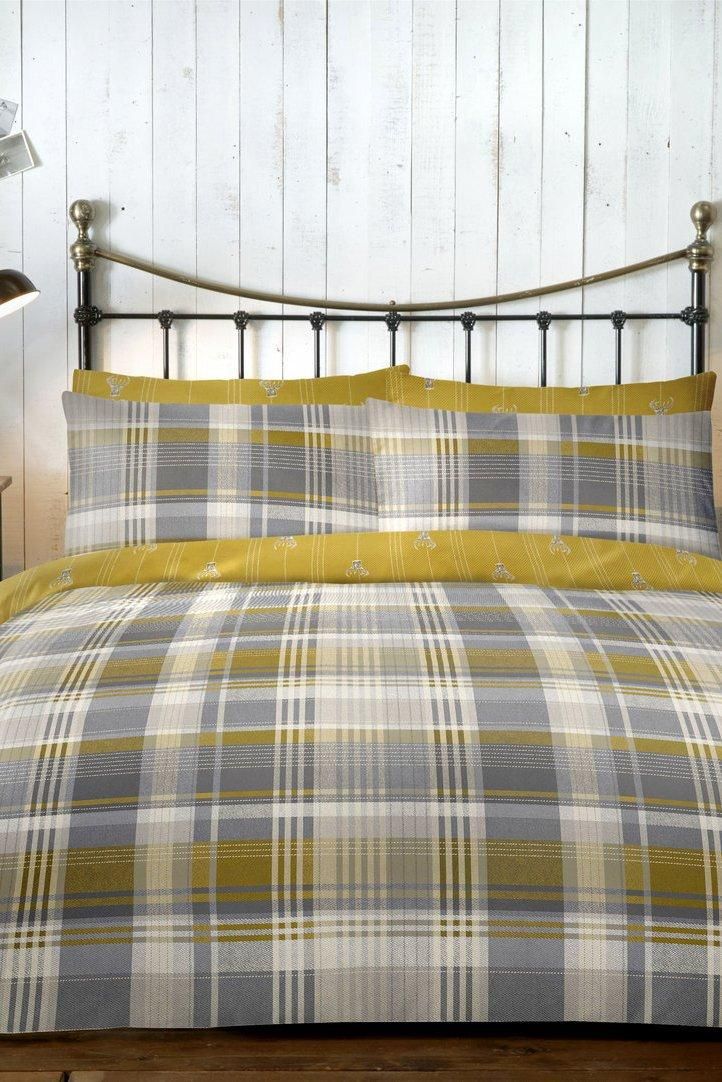 Dreams & Drapes 'Connolly Check' 100% Brushed Cotton Duvet Cover Set in Mustard