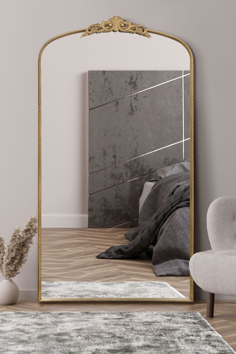 MirrorOutlet Gold Metal Framed Arched Wall Mirror 68" X 38" (174CM X 96CM) 2