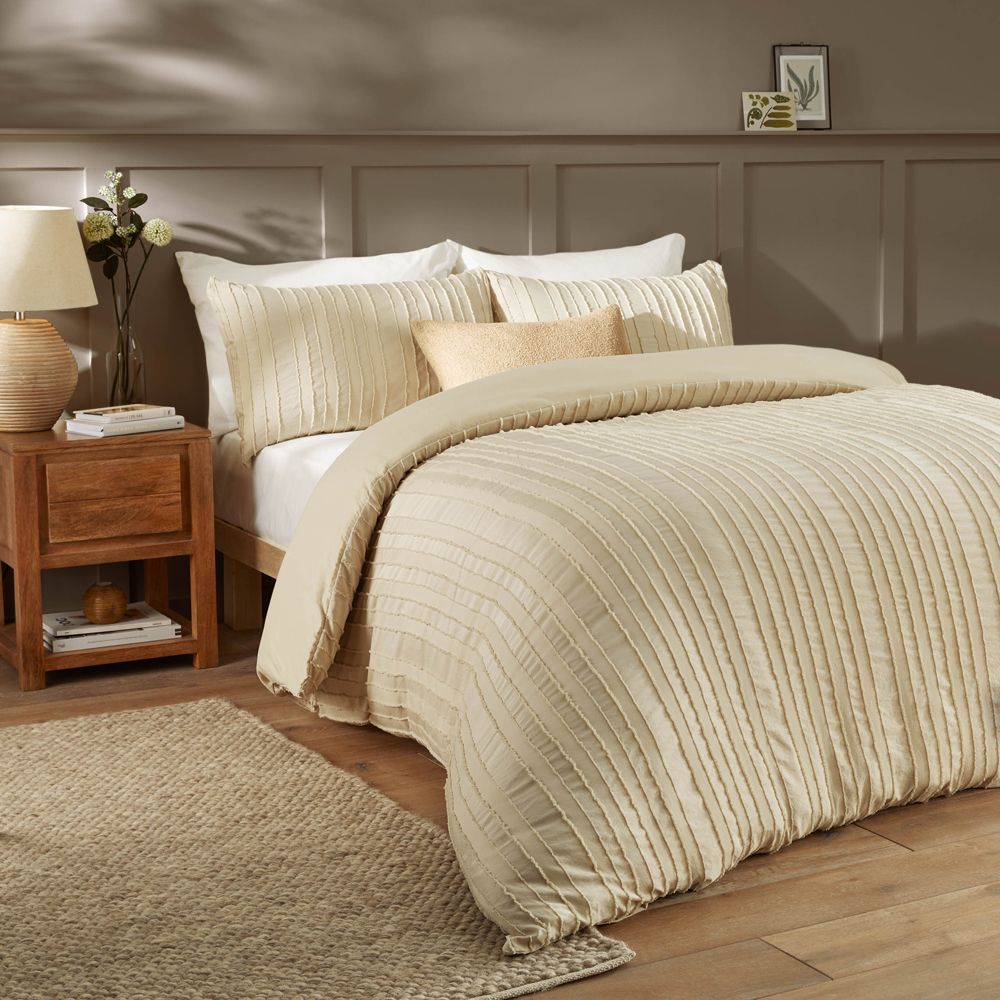 Duvet Day Harrison Stripe Tufted Soft Touch Duvet Cover Set in Cream