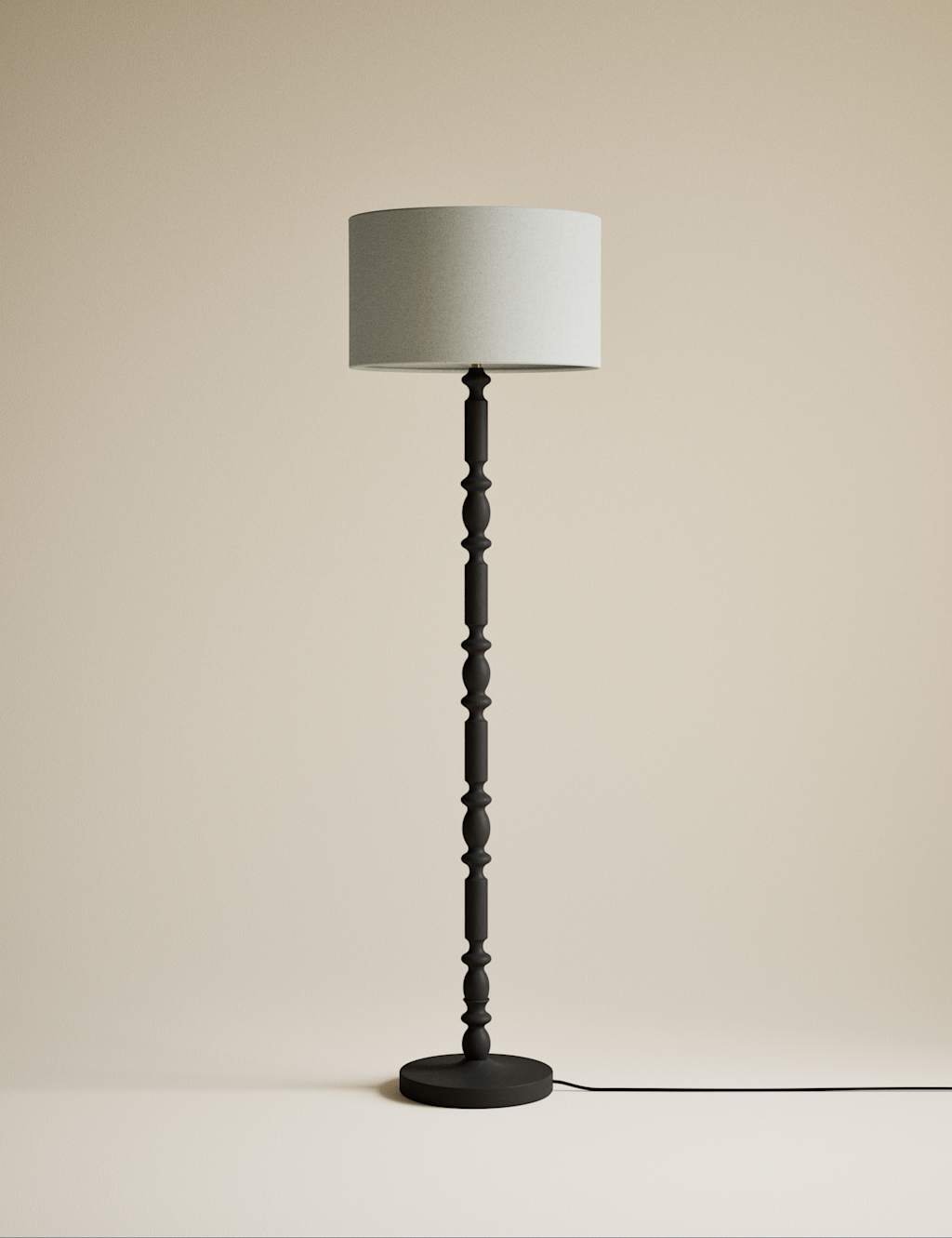 M&S Wooden Bobbin Floor Lamp Black