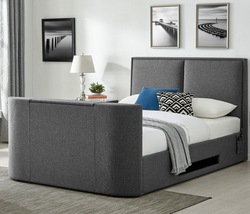 Valencia Grey Fabric Electric TV Bed With 32" TV Included - 4ft6 Double