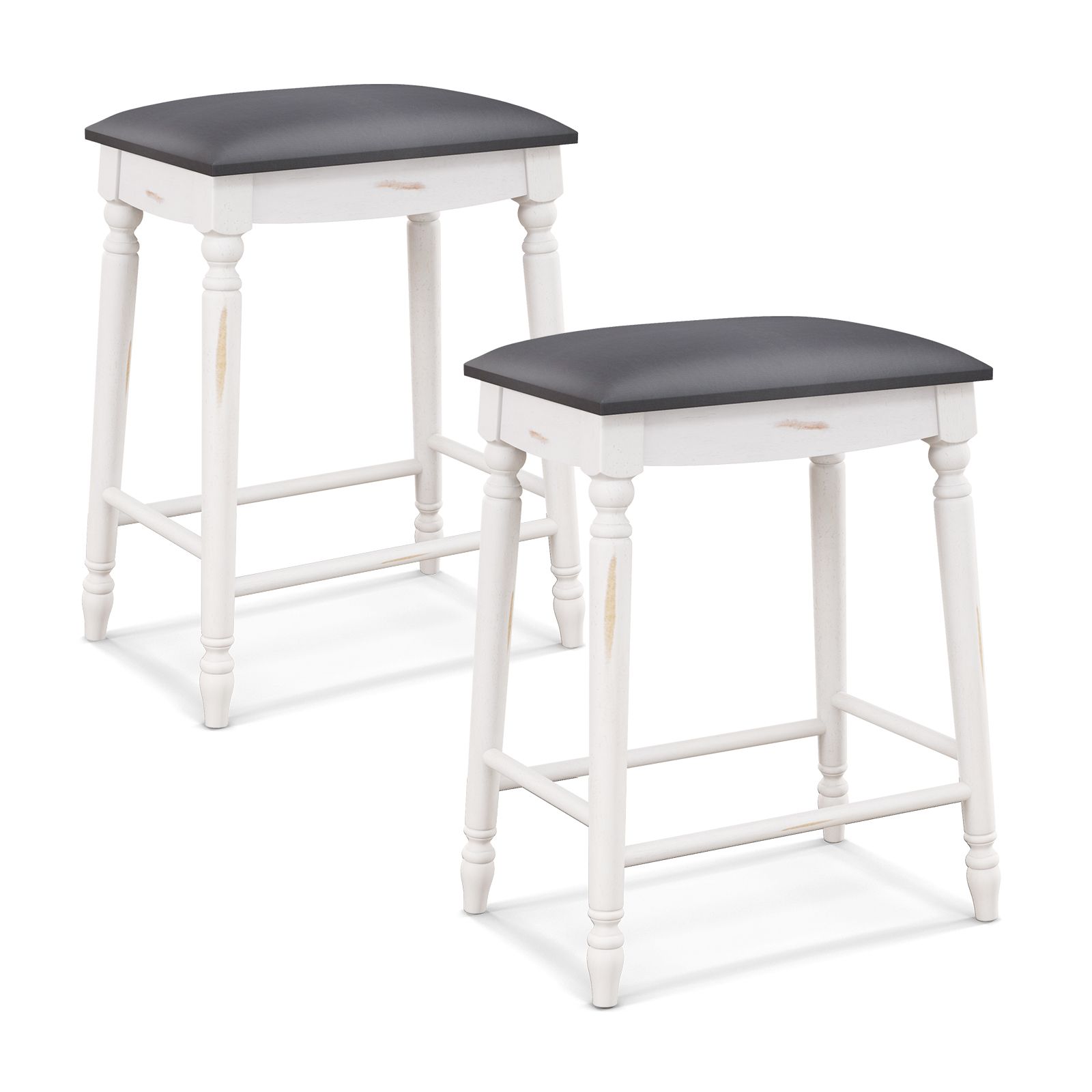 Costway Upholstered Bar Stool Set of 2 24"/61cm Counter Height Stools w/ Padded Seat Cushions in Grey