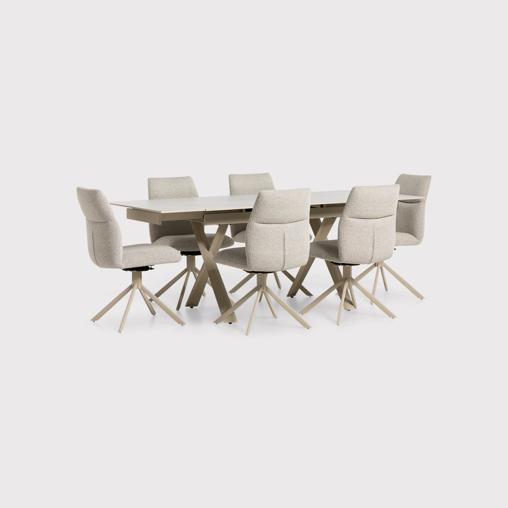 Altadena Extension Table+6 x Altadena Swivel Armchair, Neutral Ceramic | Barker & Stonehouse