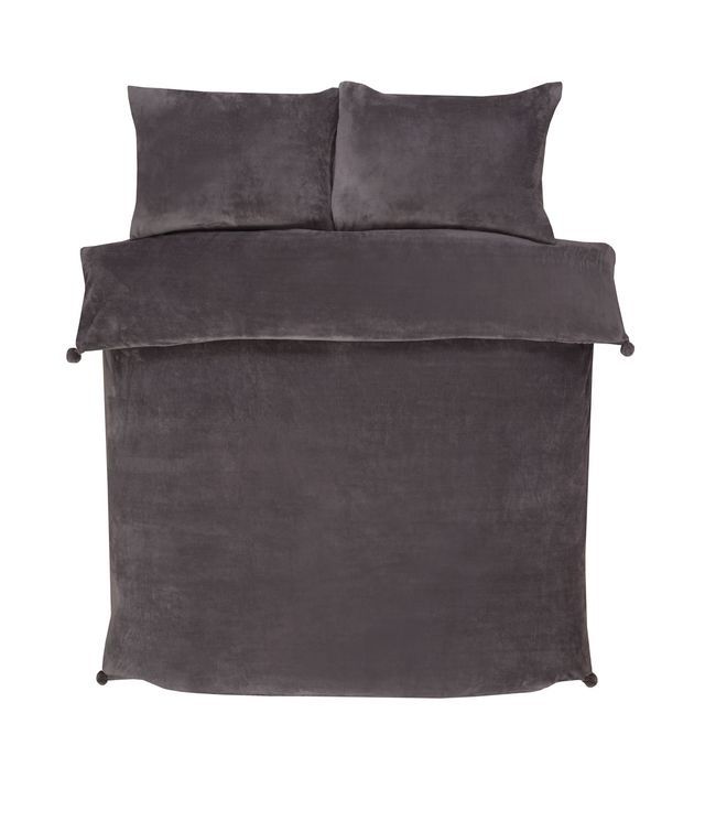 Rapport Home Pom Pom Fleece Duvet Cover Set with Pillowcase in Charcoal