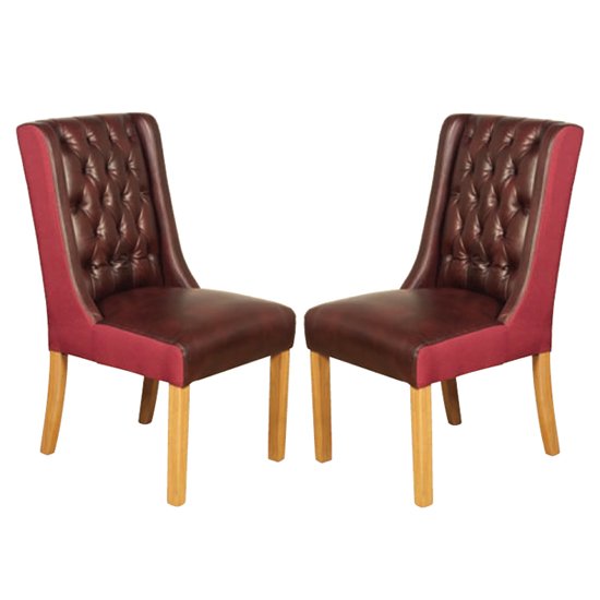 Olivia Burgundy And Plum Leather Dining Chair In Pair