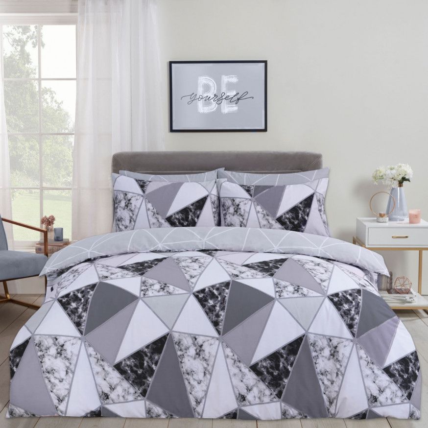 OHS Marble Geo Duvet Cover with Pillowcase Bedding Set in Charcoal