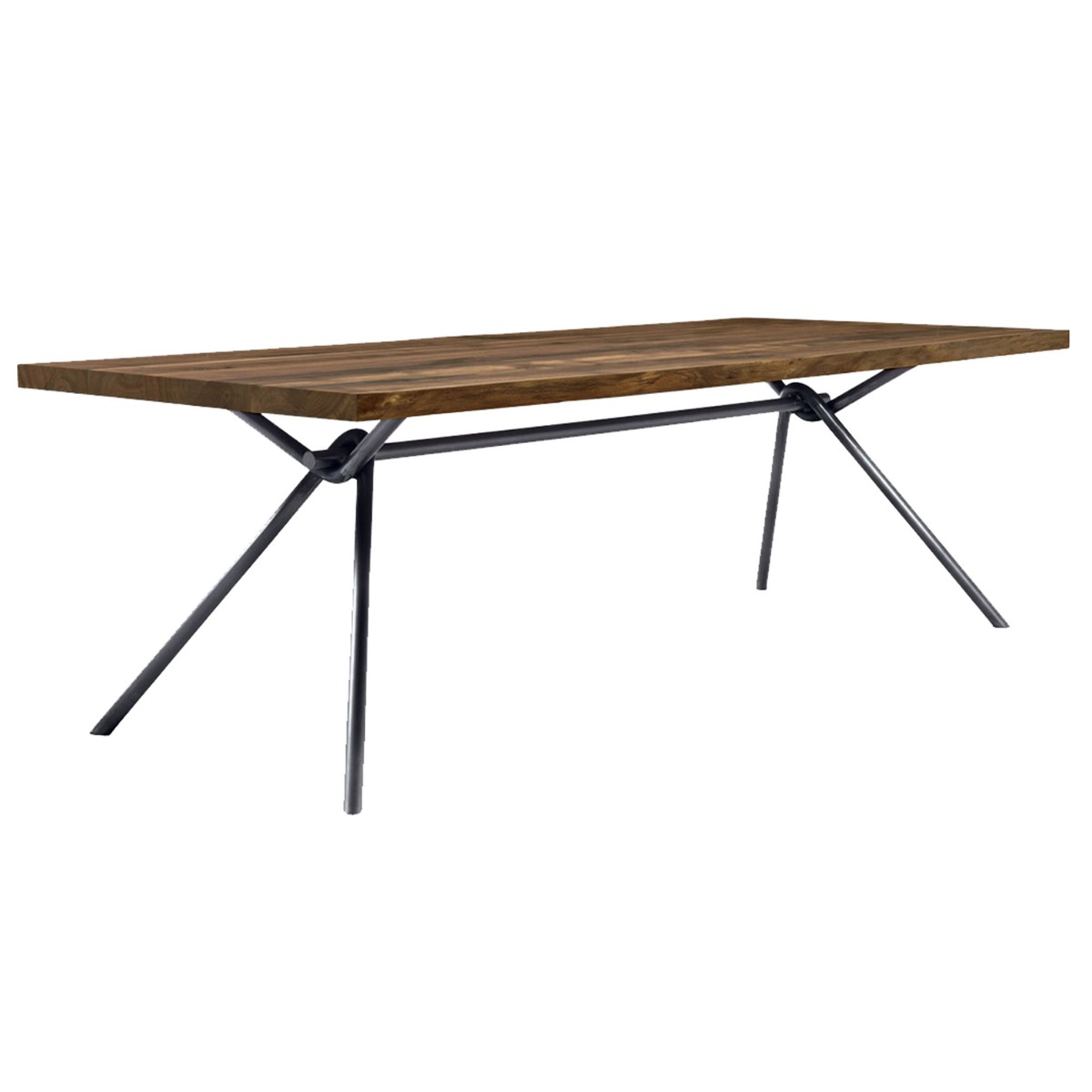 Riva 1920 Iron Light Square Dining Table, Walnut and Iron Dust