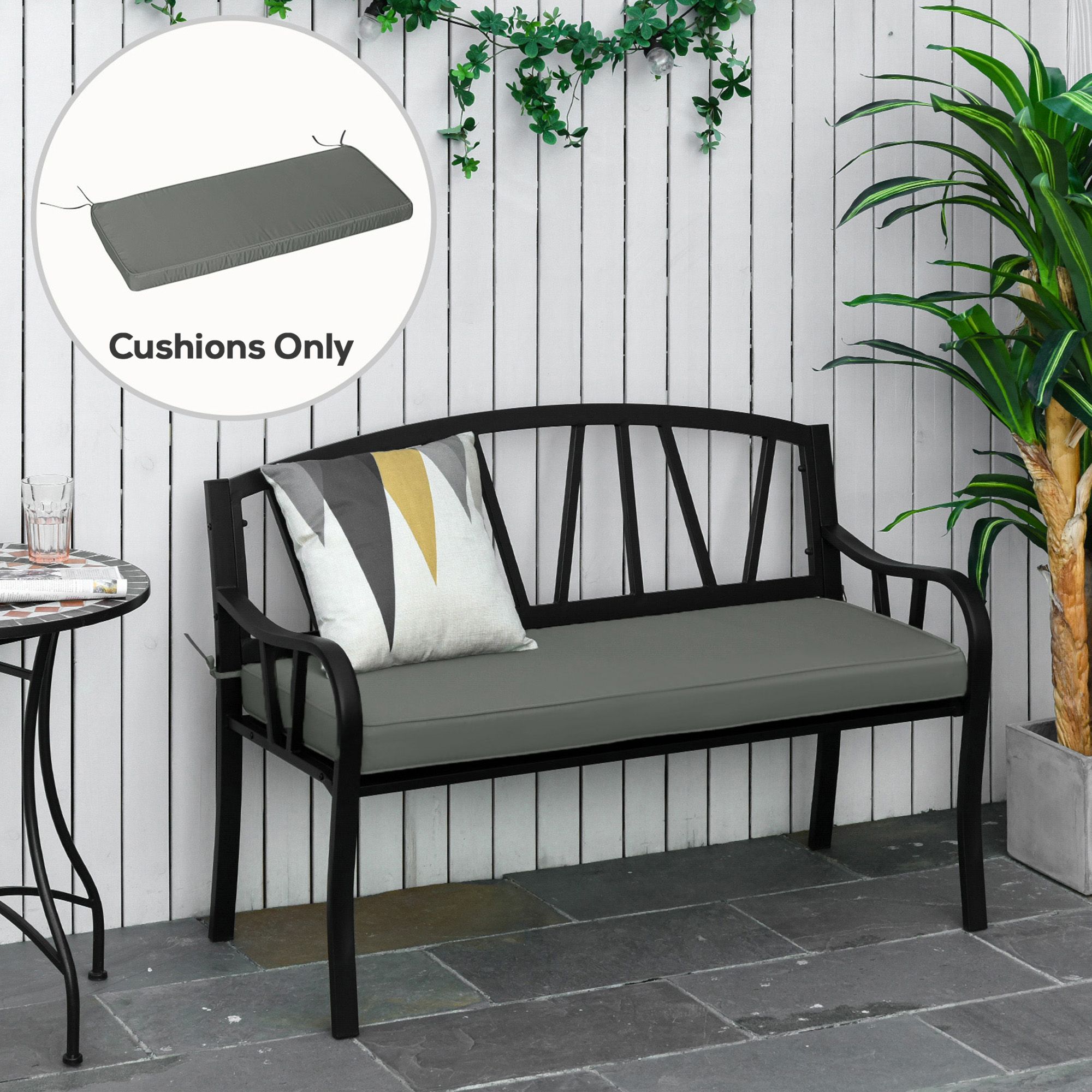 OUTSUNNY Garden Bench Cushion 2 Seater Seat Pad Indoor& Outdoor Use in Grey