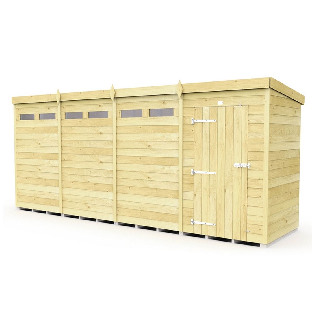 Buttercup Farm 16 x 4 Feet Pent Security Shed - Single Door - L118 x W474 x H201 cm in Brown