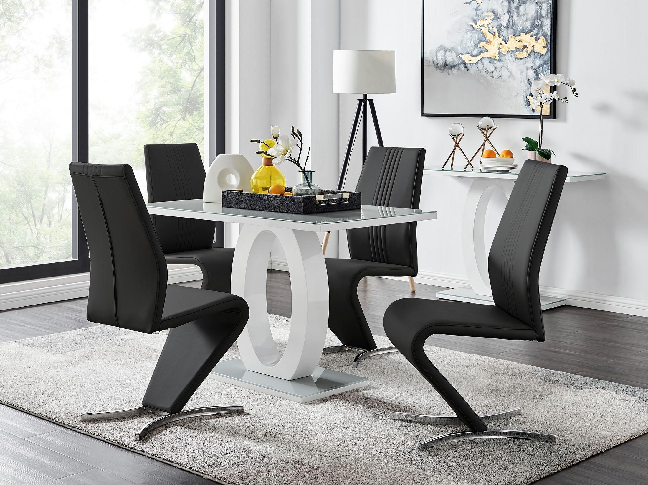 FurnitureboxUK Giovani Grey White Modern High Gloss & Glass Dining Table & 4 Willow Chairs Set in Black