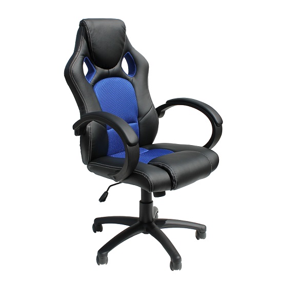 Tropez Home Office Chair In Blue Fabric And Black Faux Leather