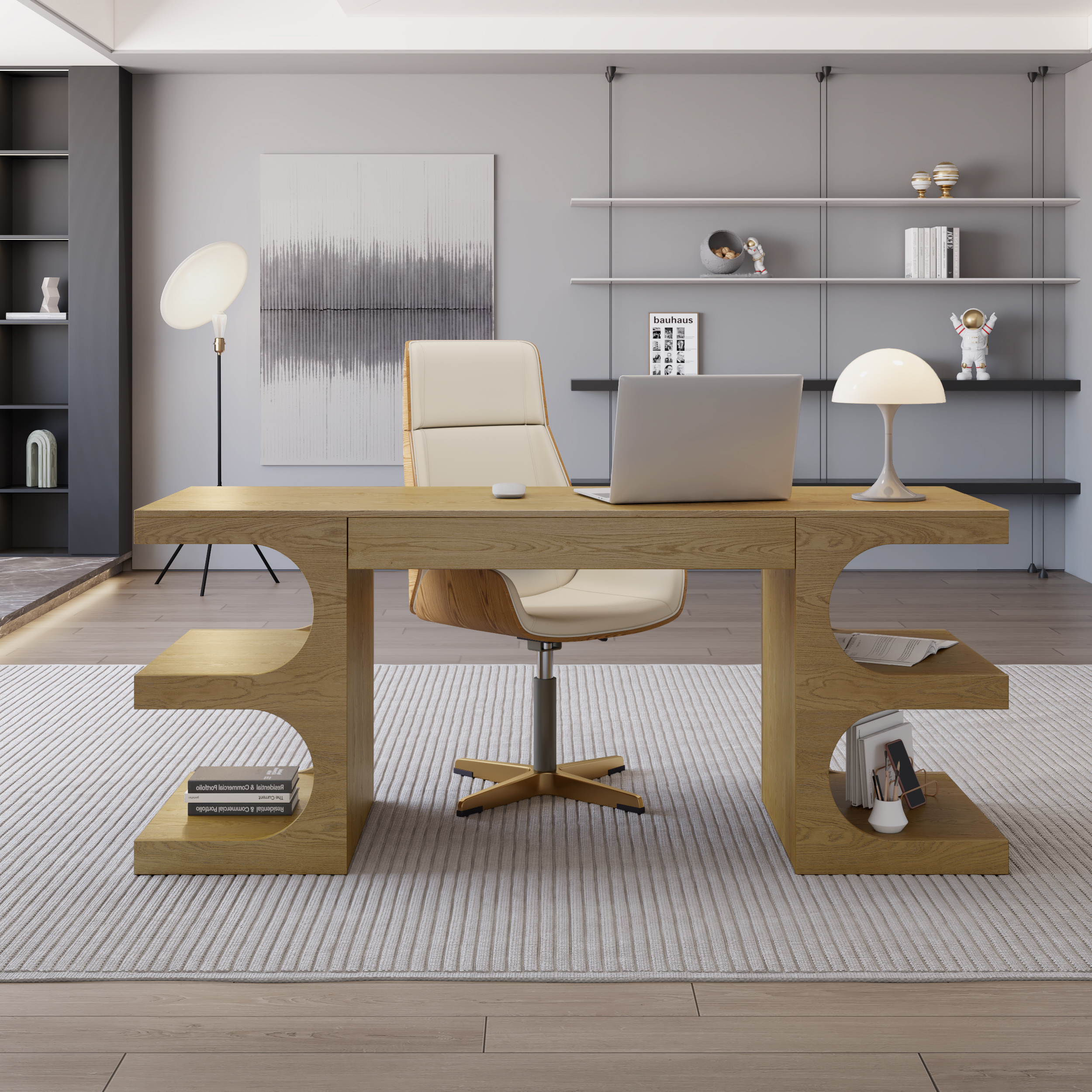 Natural Office Writing Desk  Desk with Drawer & Shelves Modern Office Furniture (1630mm)