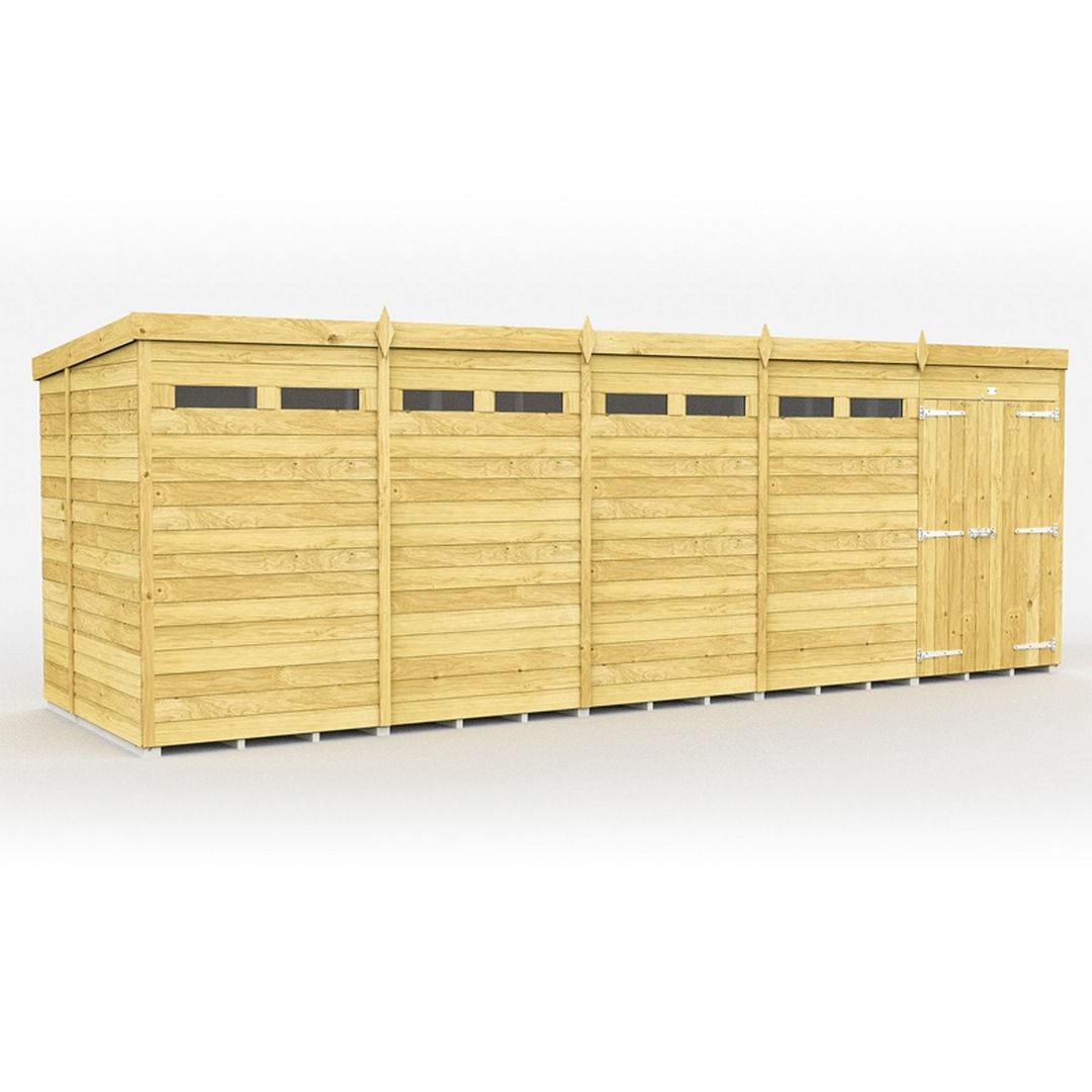 Buttercup Farm 20 x 6 Feet Pent Security Shed - Double Door - L178 x W589 x H201 cm in Brown