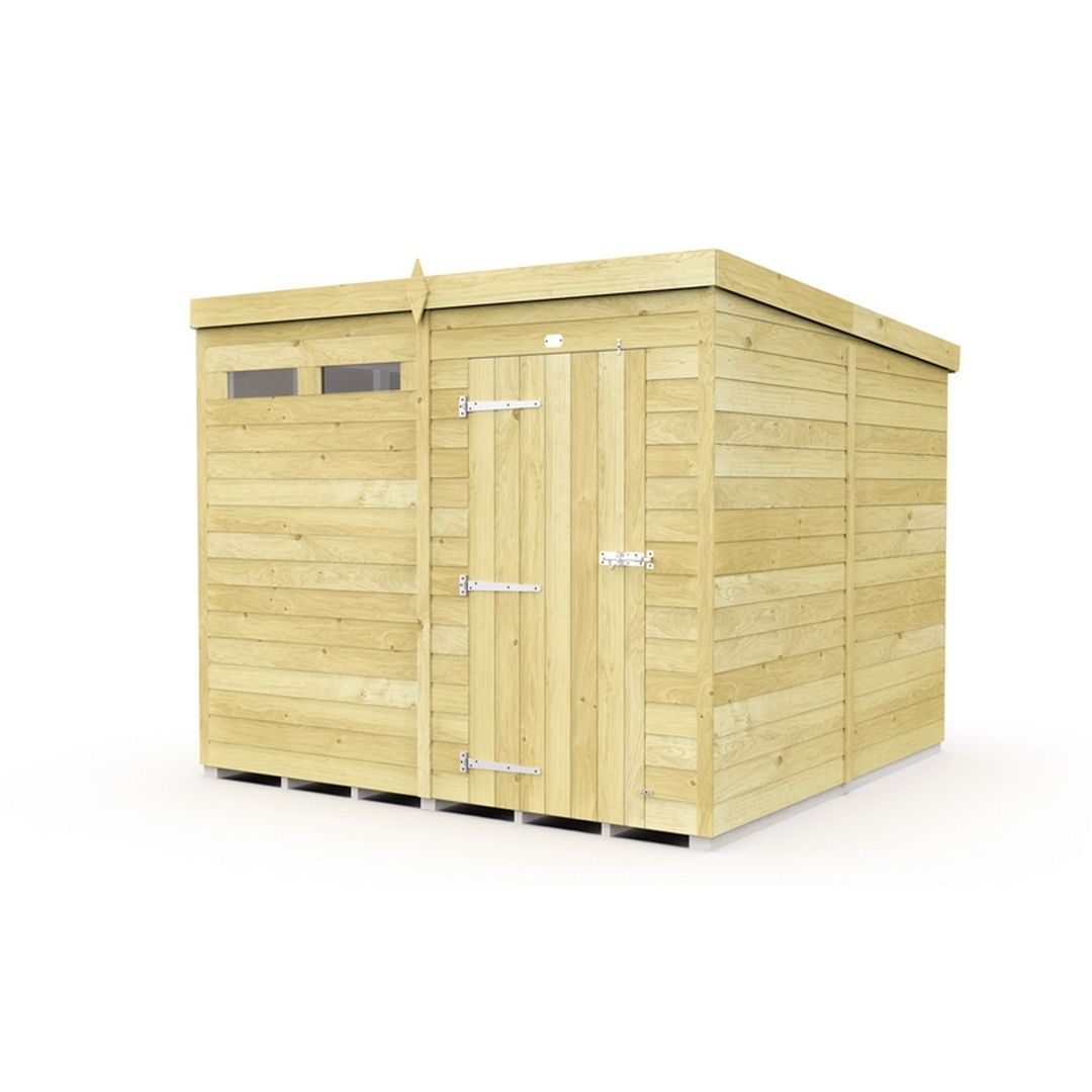 Buttercup Farm 8 x 8 Feet Pent Security Shed - Single Door - L231 x W243 x H201 cm in Brown