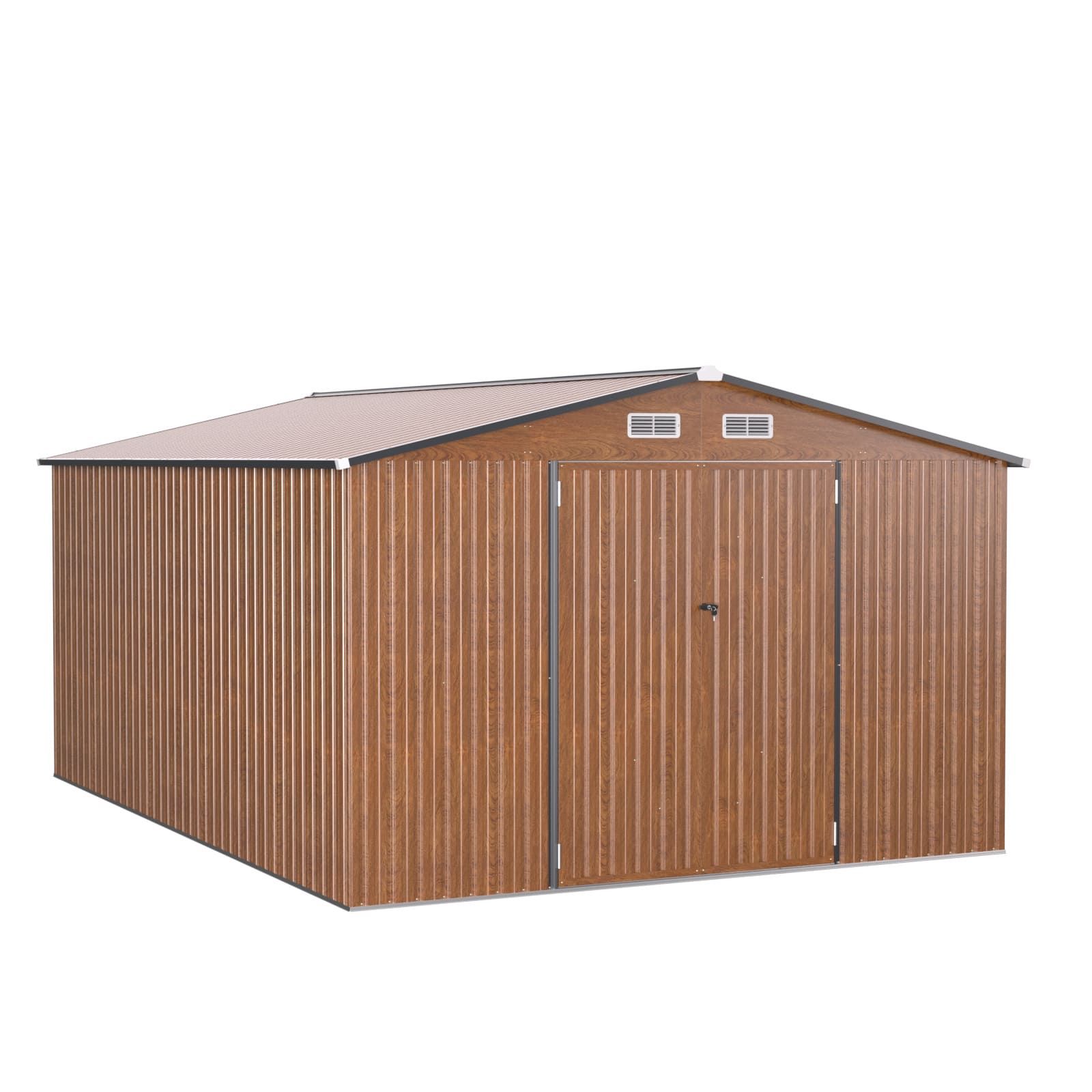 Costway 426 cm x 300 cm Outdoor Storage Shed Large Garden Tool House in Beige