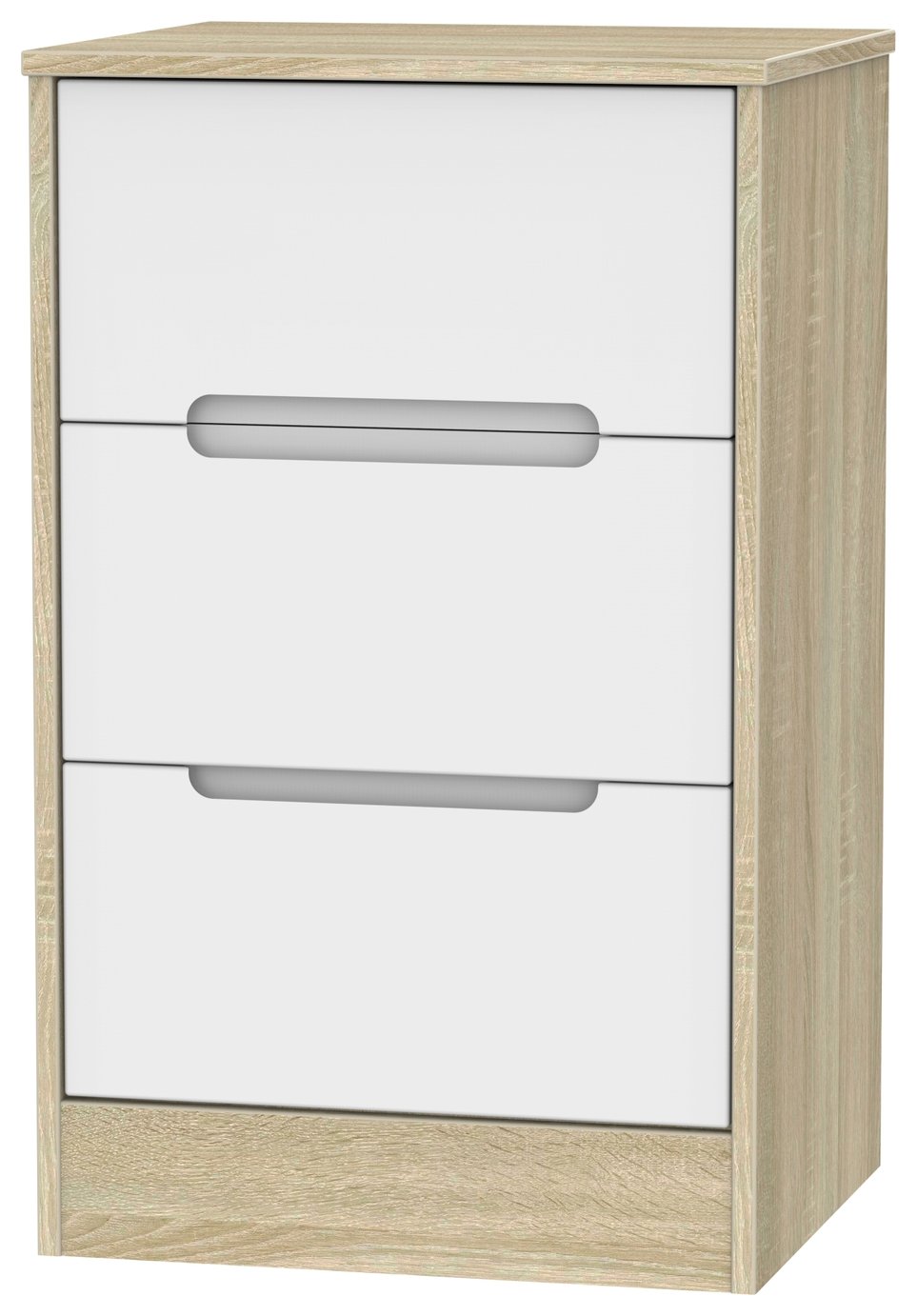 Toulouse 3 Drawer Charging Bedside Table- White & Oak Effect