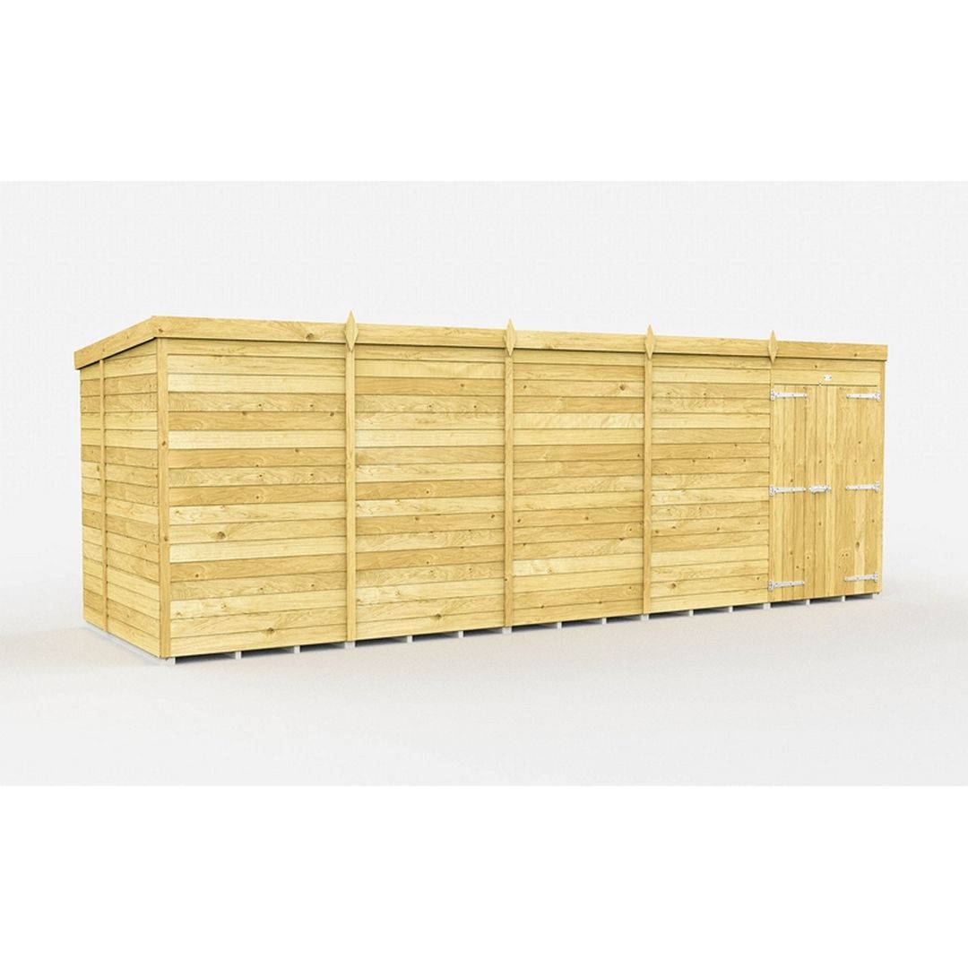 Buttercup Farm 20 x 6 Feet Pent Shed - Double Door W/O Window - L178 x W589 x H201 cm in Brown