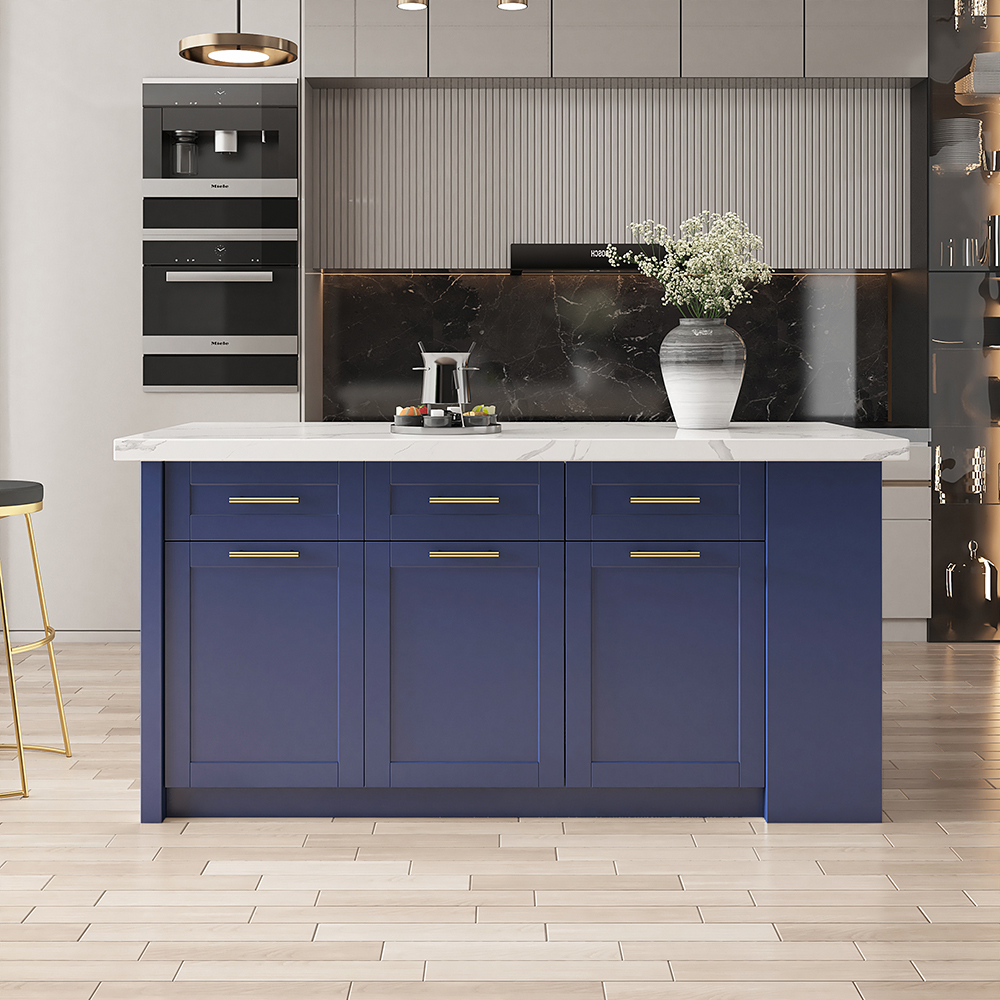1830 mm Large Blue Kitchen Island with Storage Modern Kitchen Cabinet