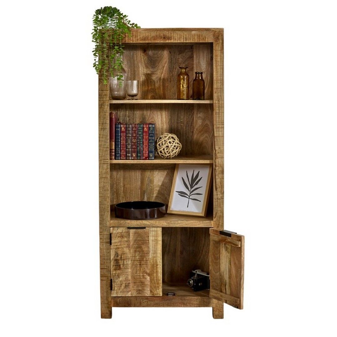 Indian Hub Surrey Bookcase with Doors - Solid Mango Wood - L40 x W70 x H165 cm in Brown