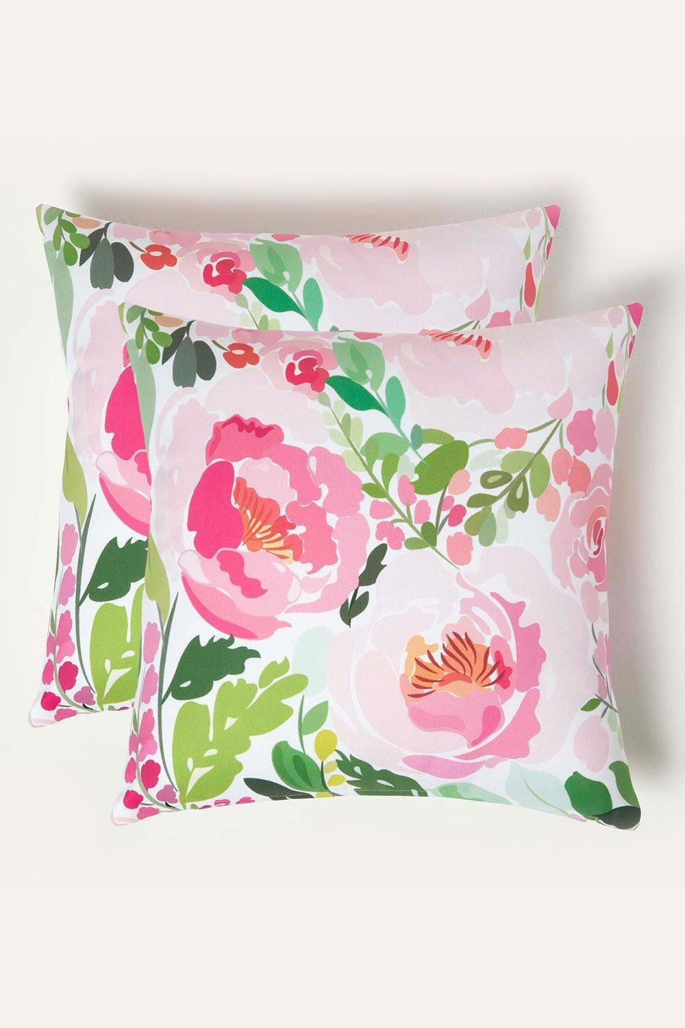 Homescapes Luxury Waterproof Pink Peony Outdoor Cushion 45 x 45 cm, Set of 2