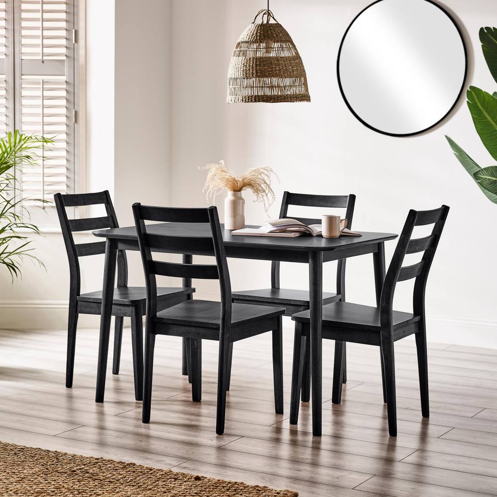 FurnitureboxUK Lynton Small Black Wooden Dining Table & 4 Black Dining Chairs