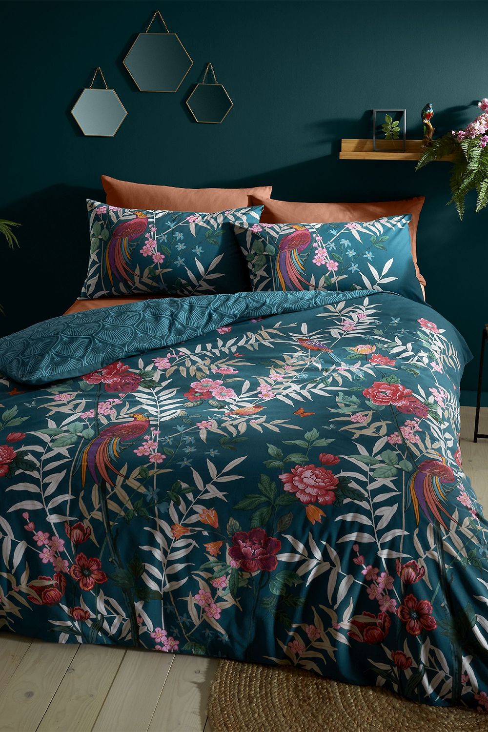Catherine Lansfield 'Tropical Floral Birds' Duvet Set in Green