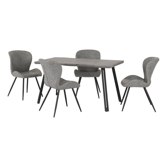 Quebec 4 Seater Wave Rectangular Dining Table with 4 Chairs, Grey Concrete Effect