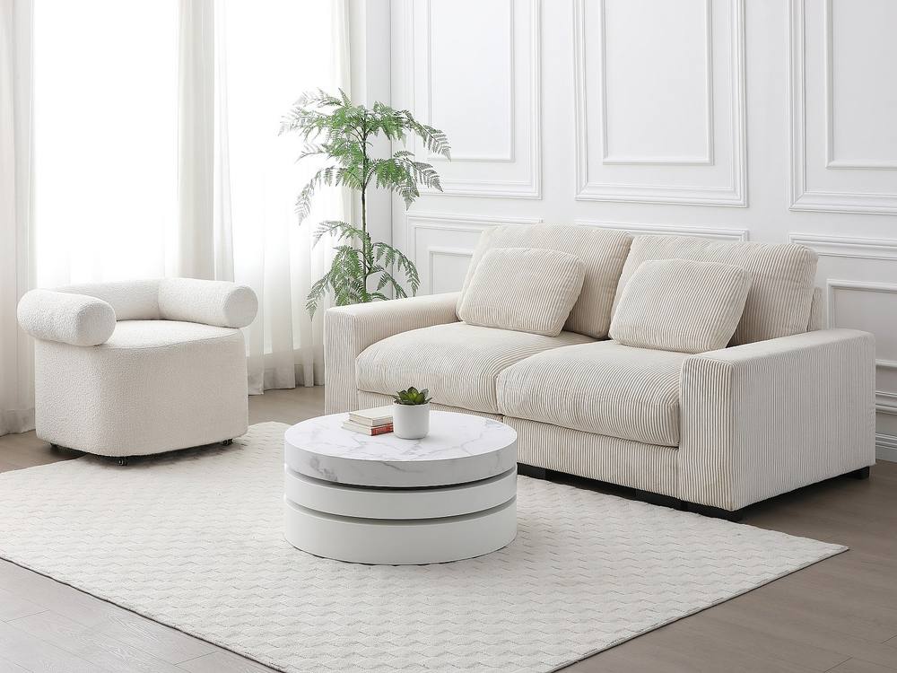 Vente-unique Round Swivel Coffee Table With 1 Niche In MDF - White Marble Effect