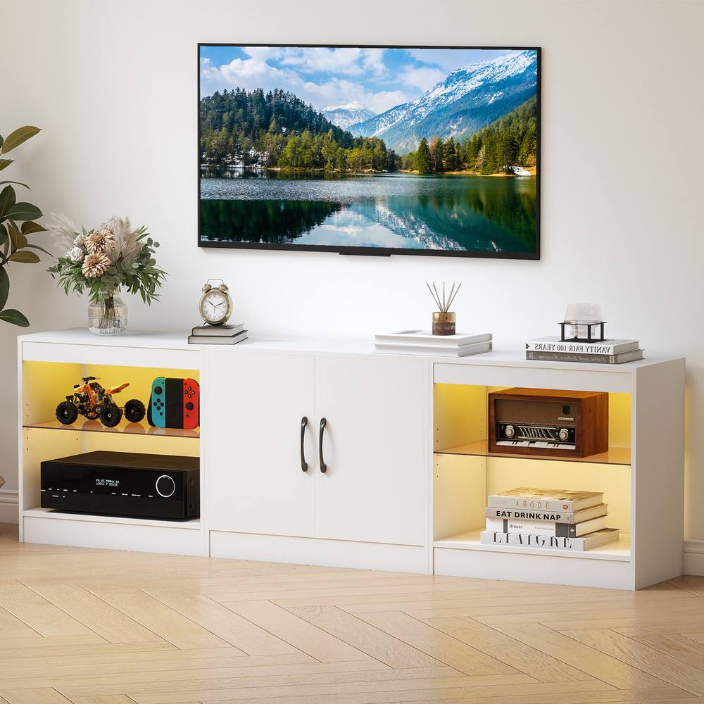 Costway Modular TV Stand for 85" TVs 3-in-1 Entertainment Center w/LED Lights in White