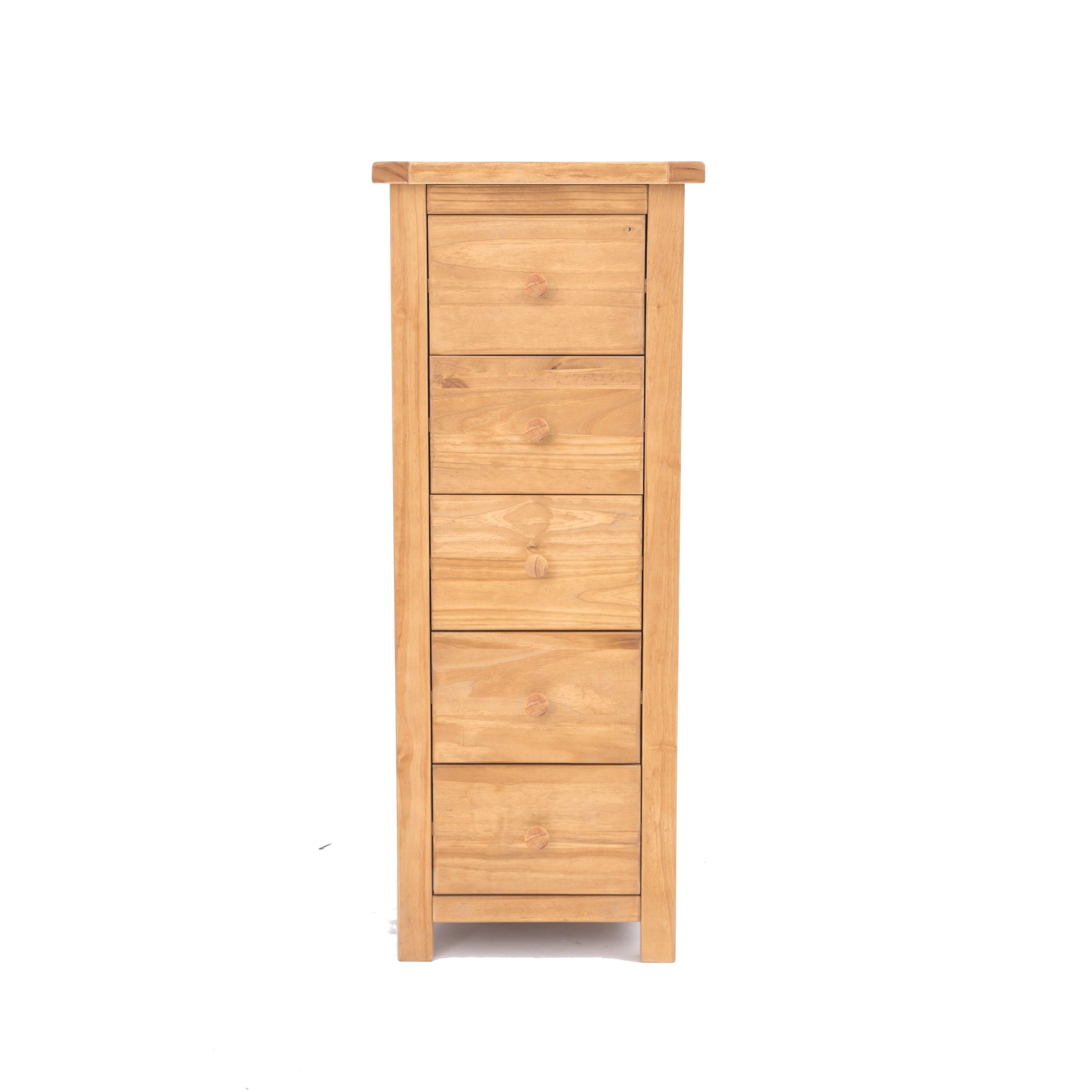Cabinet Bits Lugo 5 Drawer Narrow Chest of Drawers Wood Knob in Light Brown