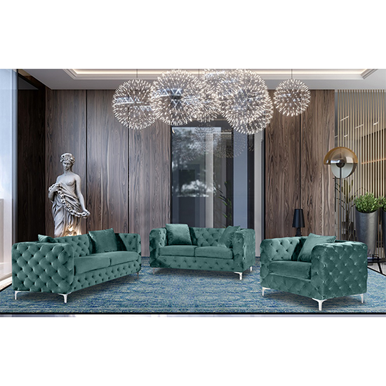 Mills Malta Plush Velour Fabric Sofa Suite In Seaspray