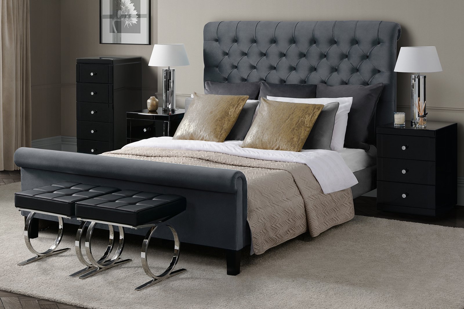 AMARE Upholstered Bed - Smoke
