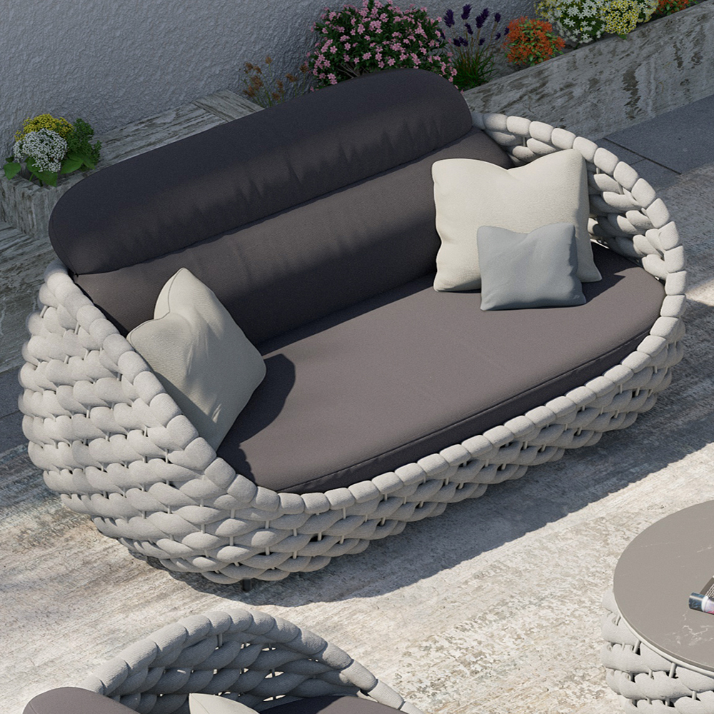 3 Seater Woven Outdoor Sofa Patio Couch in Grey Cushion & Pillow Included