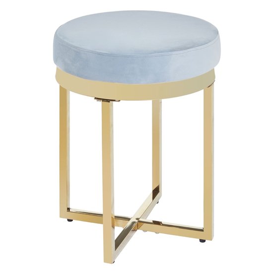 Alluras Grey Velvet Stool In Gold Frame