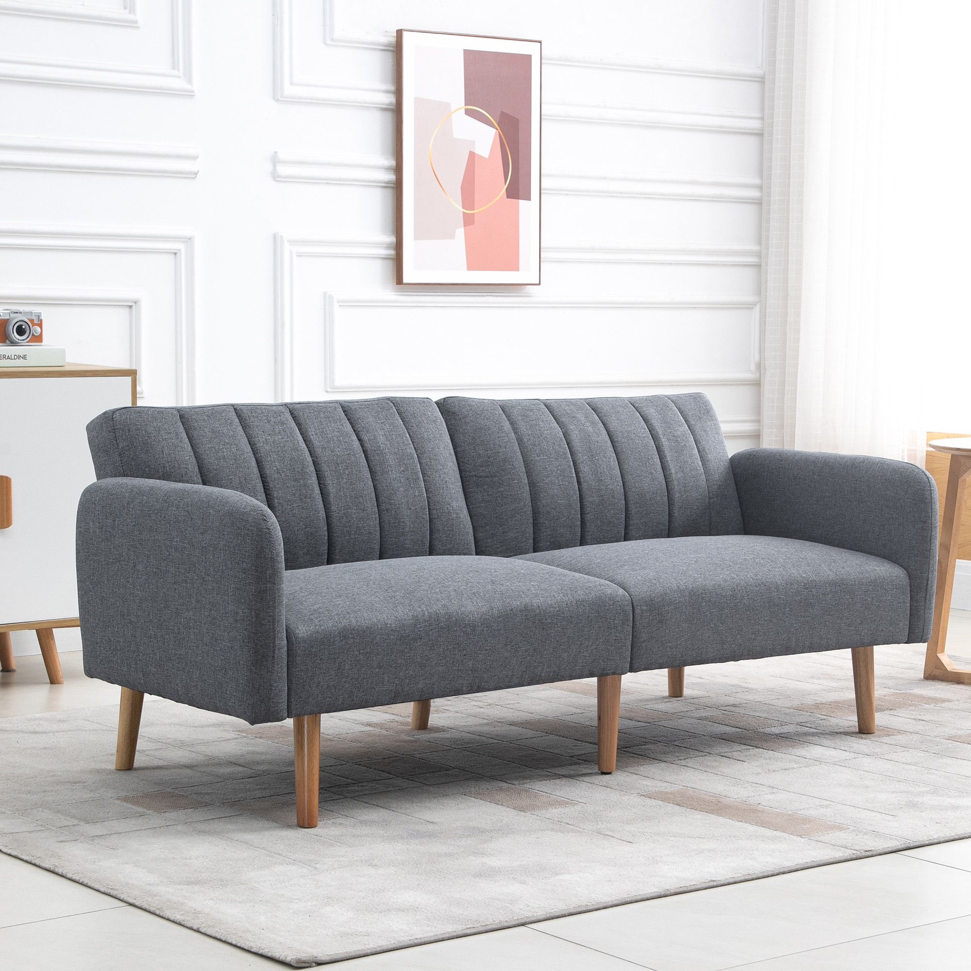 HOMCOM 3 Seater Linen Sofa Bed with Adjustable Backrest for Living Room in Grey