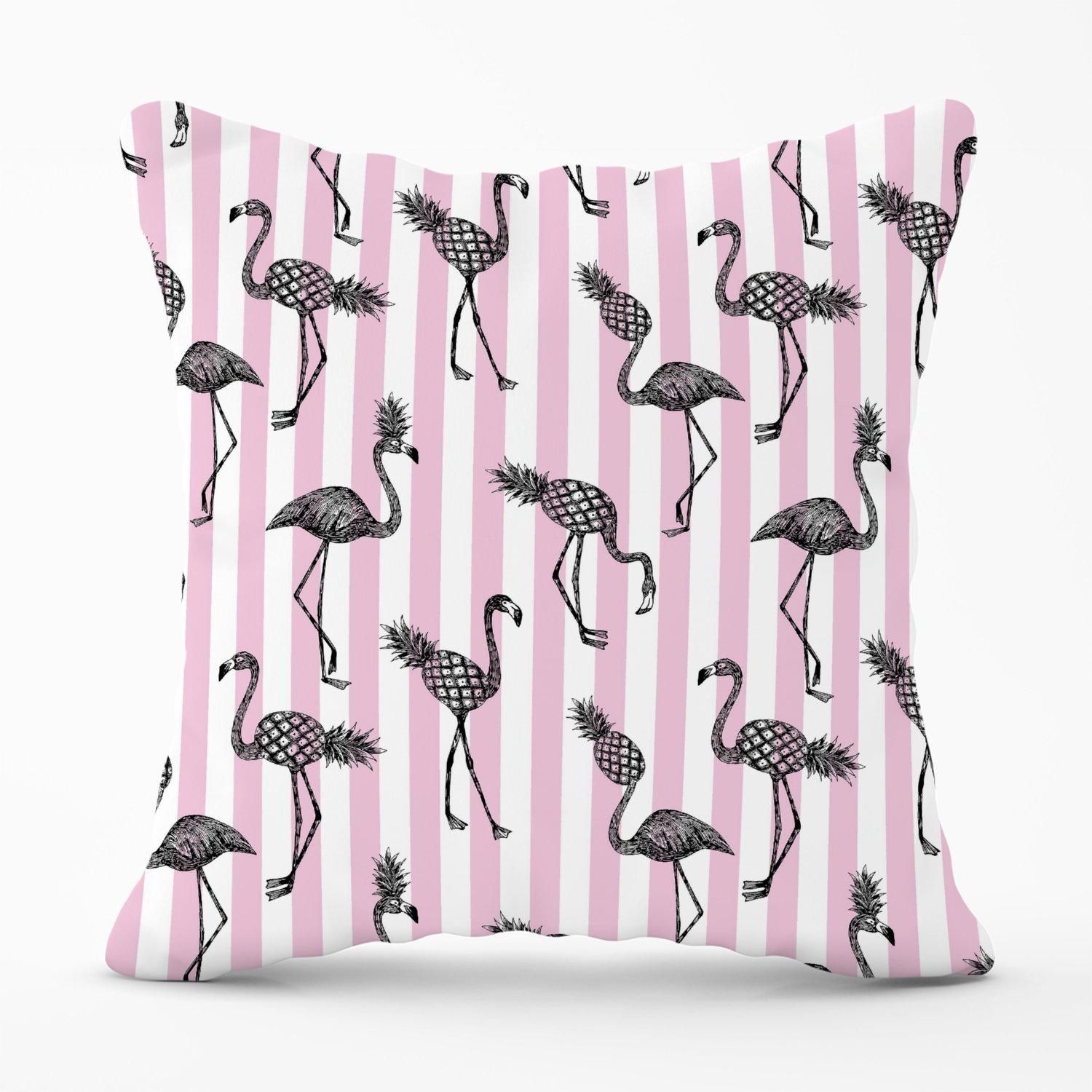 Warren Reed - Designer Pineapple Flamingo Outdoor Cushion in Pink