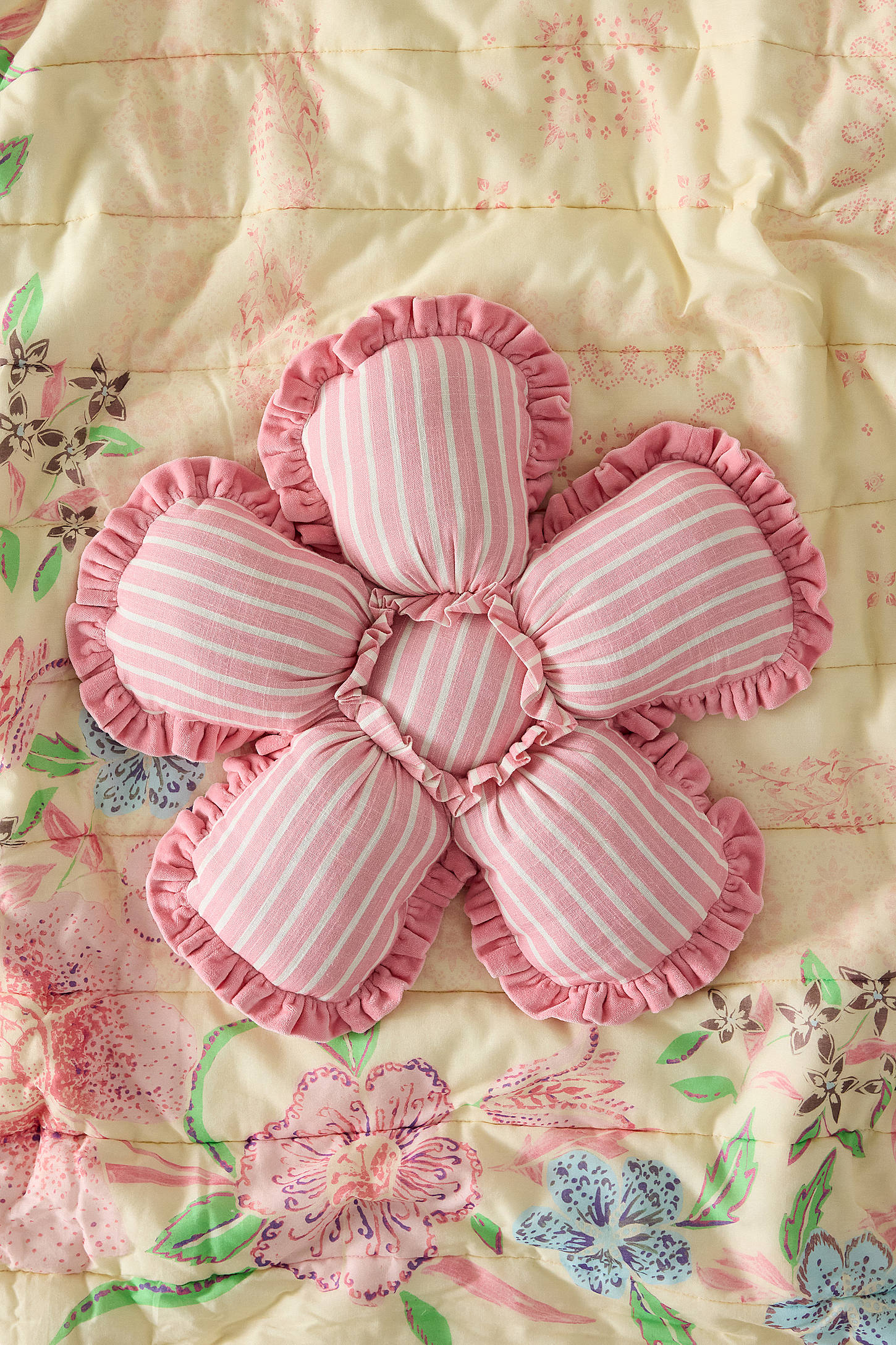Pink Stripe Flower Cushion - Pink