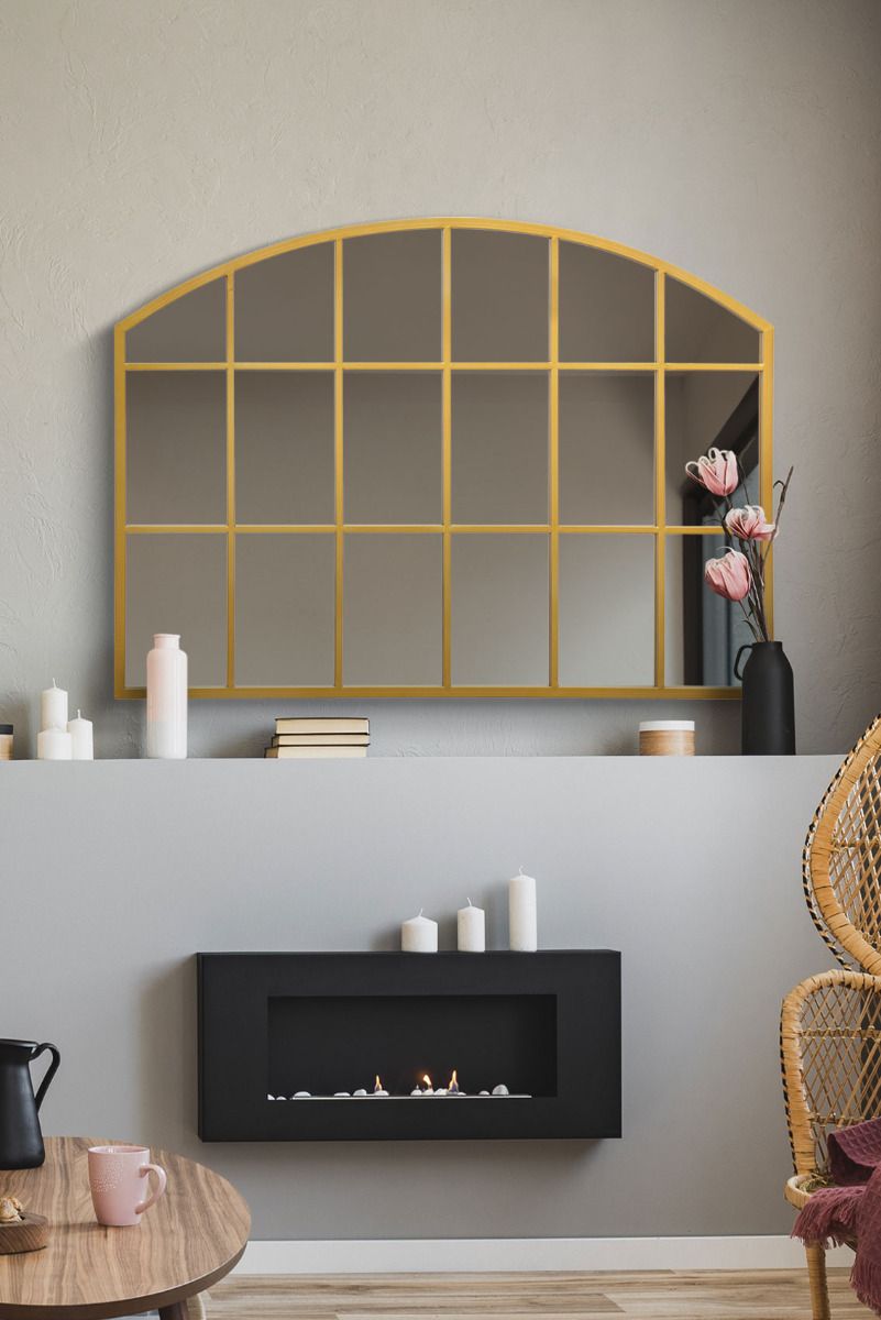MirrorOutlet Gold Framed Arched Wall Over Mantle Mirror 35" X 26" (90CM X 65CM)
