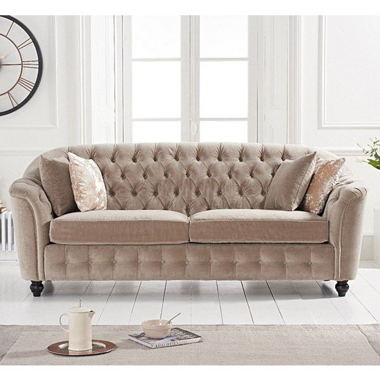 Karrio Velvet Upholstered 3 Seater Sofa In Mink